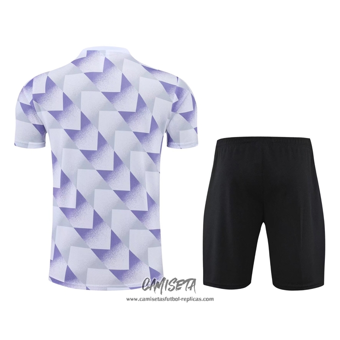 Chandal del Real Madrid 2022-2023 Manga Corta Blanco y Purpura - Pantalon Corto